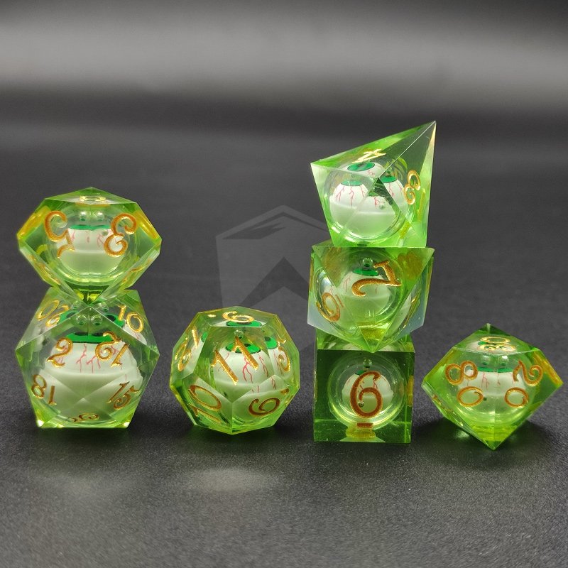 High Quality Dnd Eyeball Core Dice Set RPG Green Resin Dice Board Games Role-playing Custom Polyhedral Eyeball Dice Set