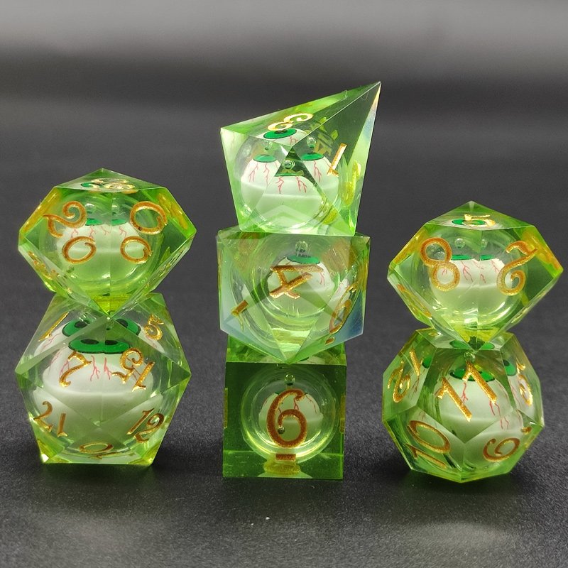 High Quality Dnd Eyeball Core Dice Set RPG Green Resin Dice Board Games Role-playing Custom Polyhedral Eyeball Dice Set