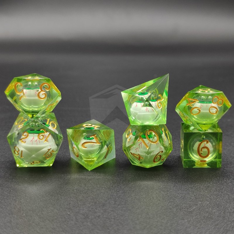 High Quality Dnd Eyeball Core Dice Set RPG Green Resin Dice Board Games Role-playing Custom Polyhedral Eyeball Dice Set