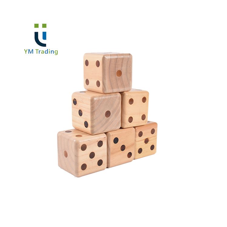 Custom Jumbo Lawn Games Set of 6 Big Outdoor Wooden Yard Dice with Bucket