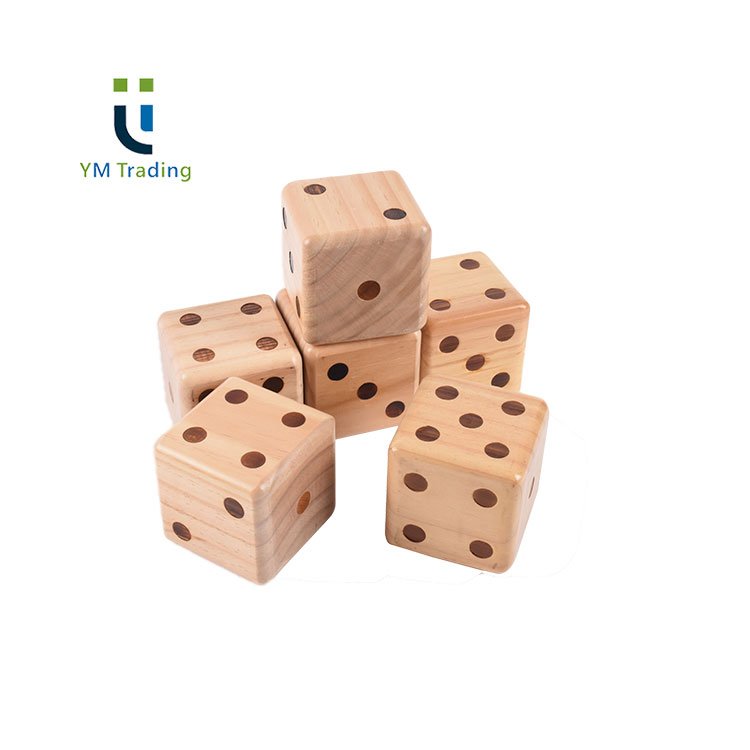 Custom Jumbo Lawn Games Set of 6 Big Outdoor Wooden Yard Dice with Bucket