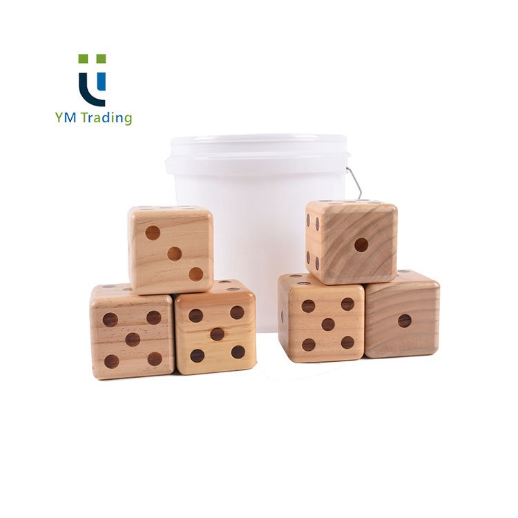 Custom Jumbo Lawn Games Set of 6 Big Outdoor Wooden Yard Dice with Bucket