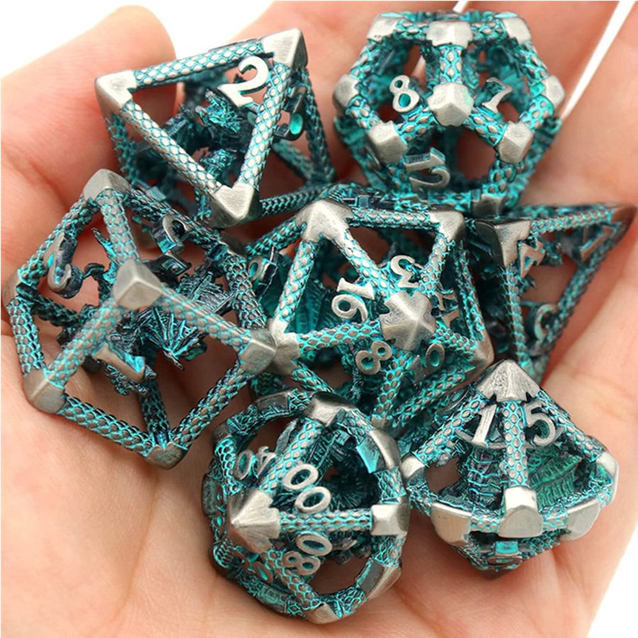 Mini Planet Wholesale RPG Board Games Handmade polyhedral Hollow Copper Metal 7pcs Dice Set Custom Logo for DND MTG Players