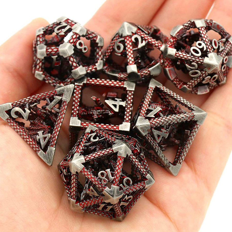 Mini Planet Wholesale RPG Board Games Handmade polyhedral Hollow Copper Metal 7pcs Dice Set Custom Logo for DND MTG Players