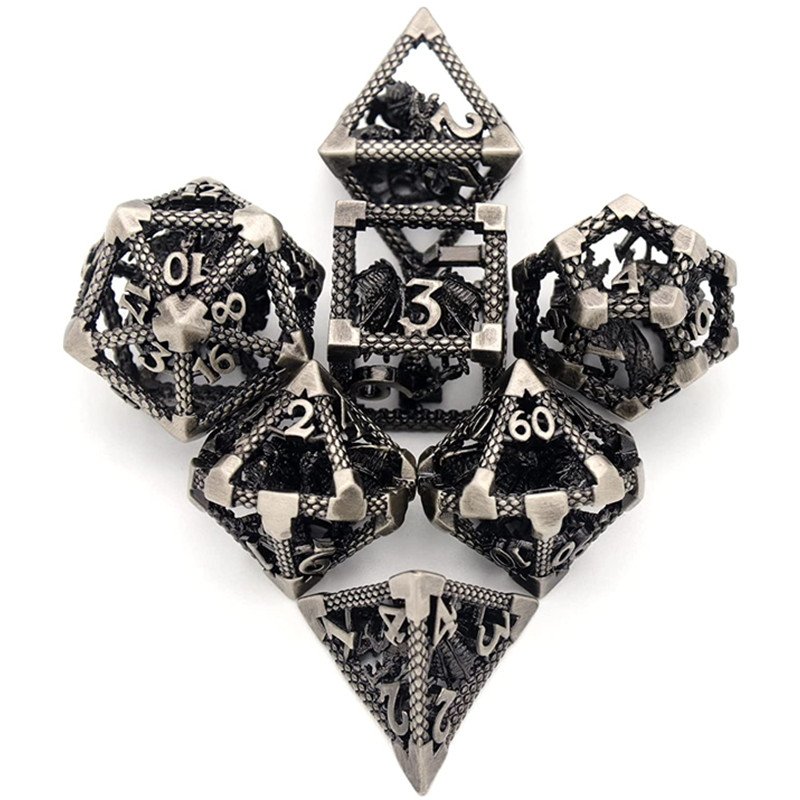 Mini Planet Wholesale RPG Board Games Handmade polyhedral Hollow Copper Metal 7pcs Dice Set Custom Logo for DND MTG Players