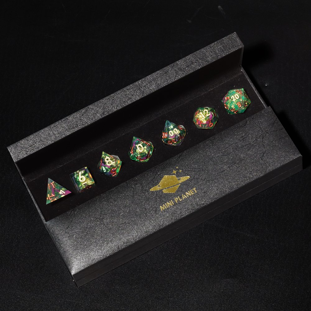 MINI PLANET DND Dice Set Handmade Colored Polyhedral Resin Dice with Sharp Edges For TRPG Games Custom DND Dice Set and D6 D20