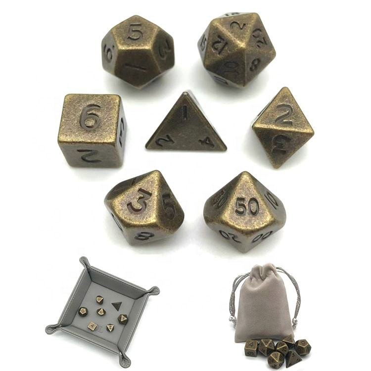 Anti-shock Durable Metal 7 Pieces Polyhedral DND Mini 10mm Dice Set for Kids