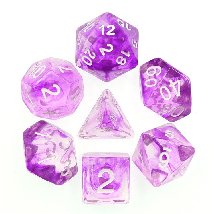 Premium Translucent Purple Color Nebula dice customized rpg dice for dungeons and dragons