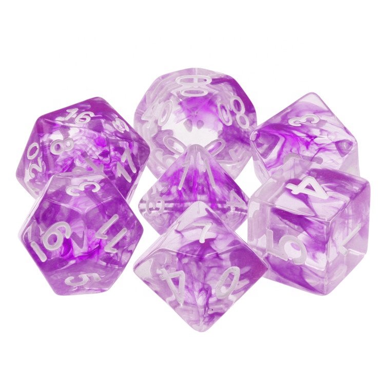 Premium Translucent Purple Color Nebula dice customized rpg dice for dungeons and dragons