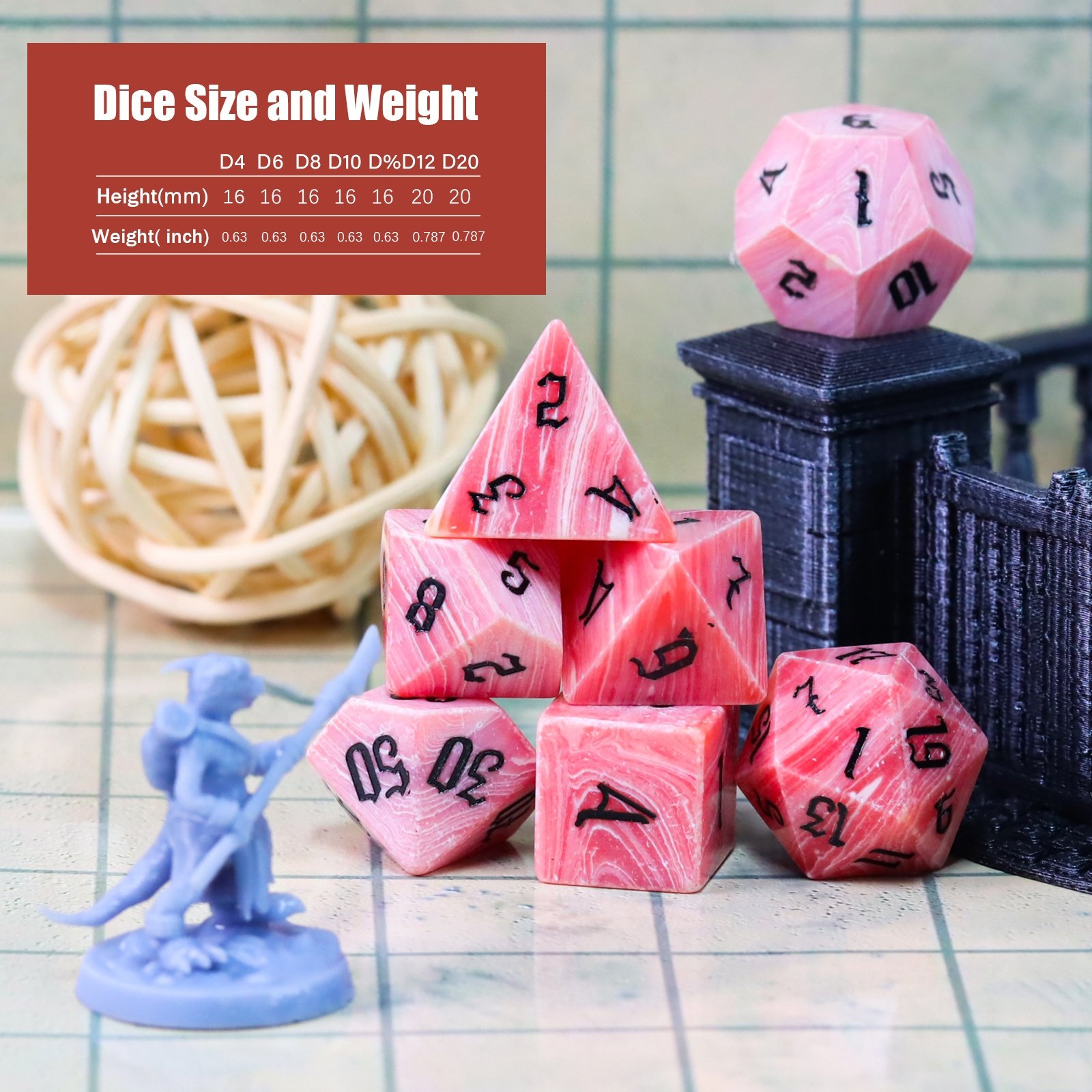 Wholesale DND Stone Dice Set Man-made Red Turquoise Dice For Dungeons And Dragons RPG
