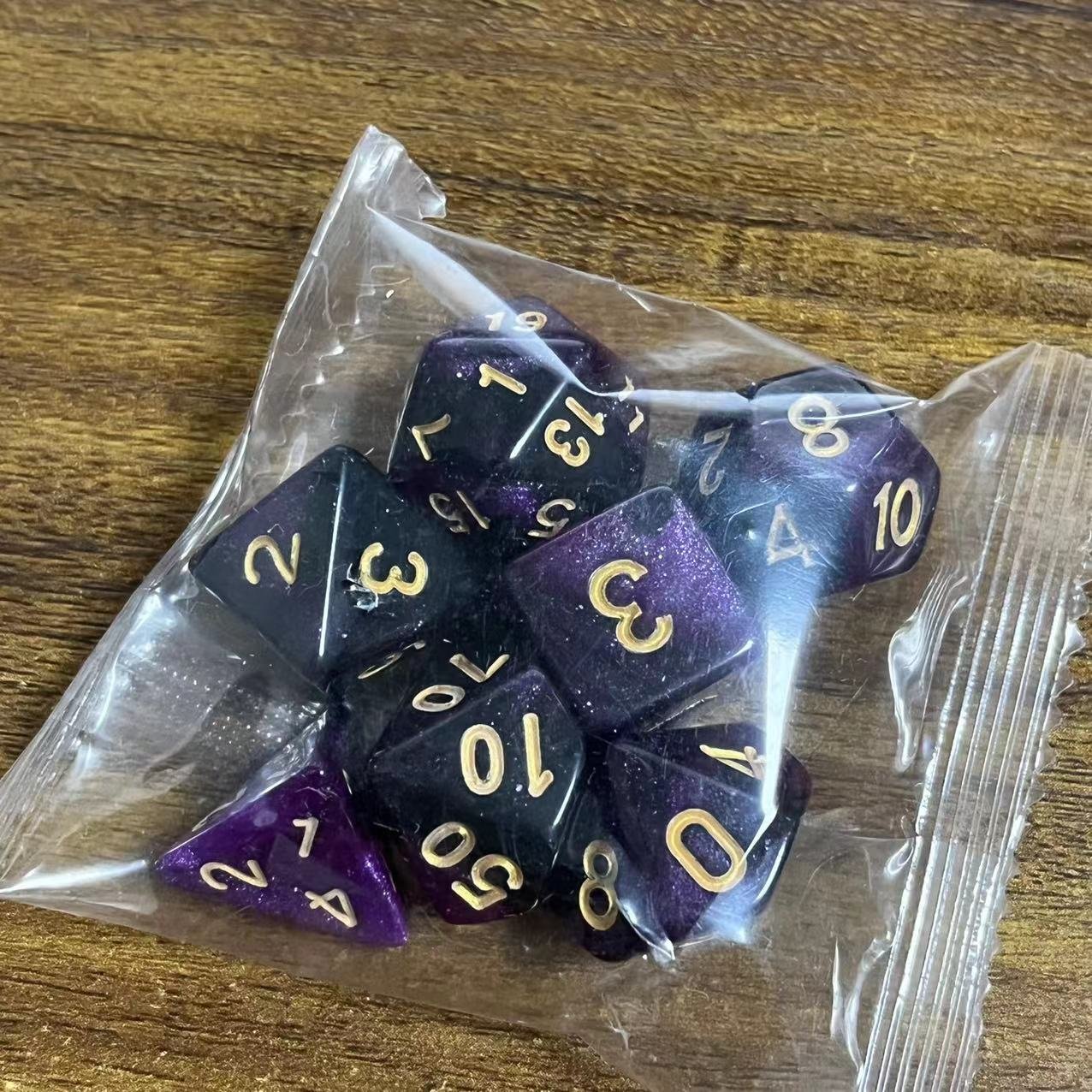 7 Piece Acrylic Polyhedral DND Dice Set Two Color Starry Sky Design Multiple Colors Available Wholesale