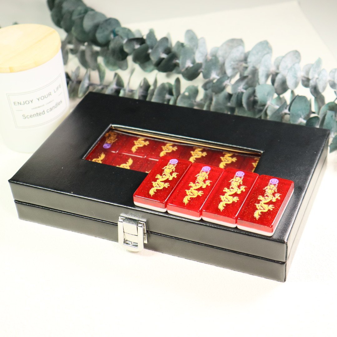 Factory direct sale double six red white and twotoned acrylic domino set with black dot