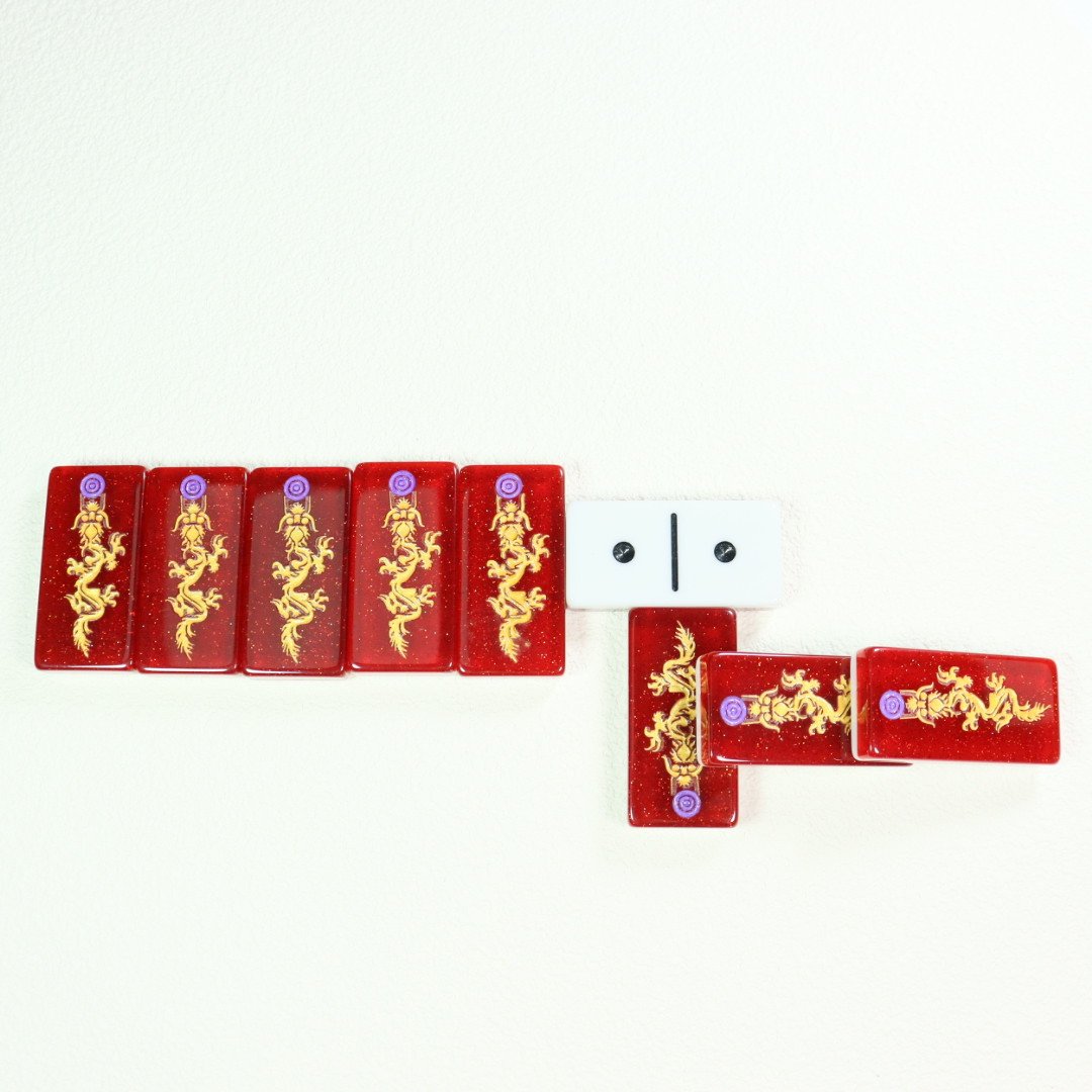 Factory direct sale double six red white and twotoned acrylic domino set with black dot