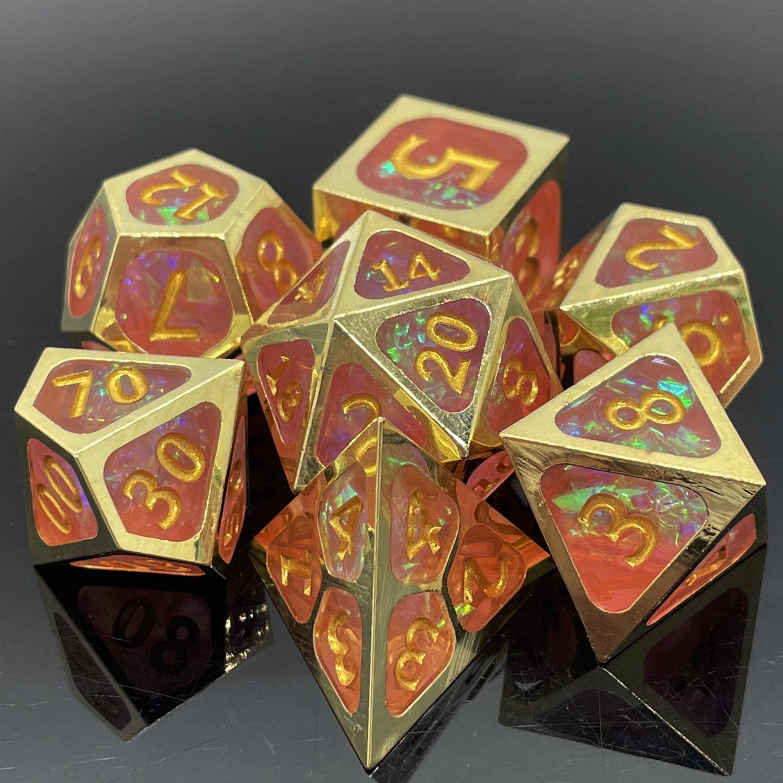 Metal DND Dice Colorful Grid Design Solid Polyhedral Metallic Dices Sets With Silver Number For Board Game D&D