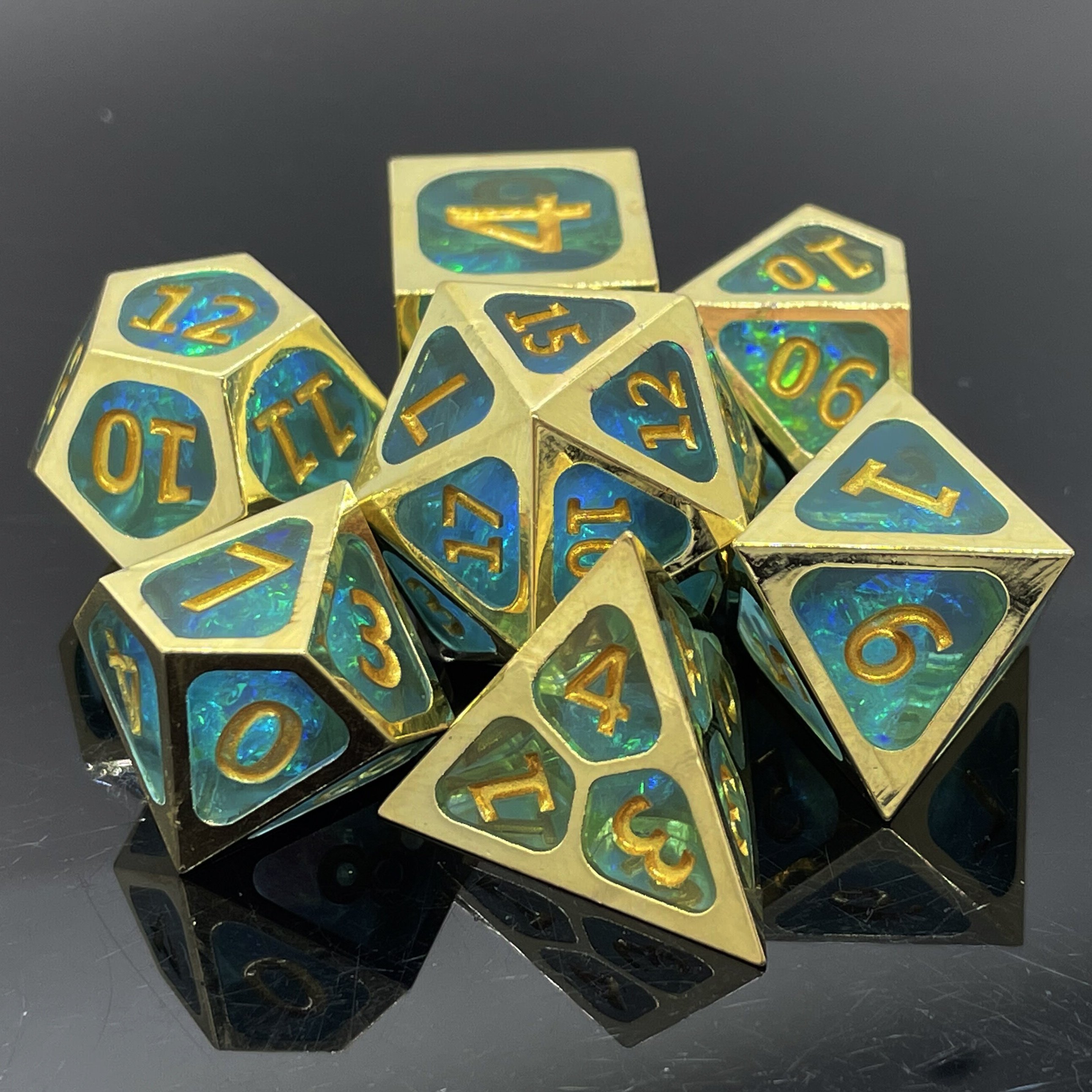 Metal DND Dice Colorful Grid Design Solid Polyhedral Metallic Dices Sets With Silver Number For Board Game D&D