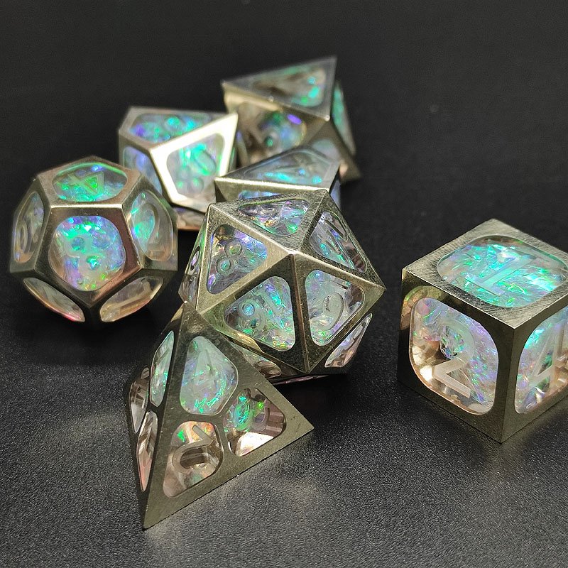Metal DND Dice Colorful Grid Design Solid Polyhedral Metallic Dices Sets With Silver Number For Board Game D&D