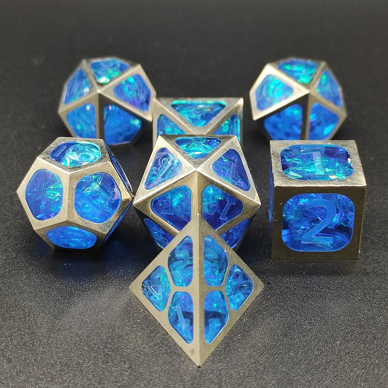 Metal DND Dice Colorful Grid Design Solid Polyhedral Metallic Dices Sets With Silver Number For Board Game D&D