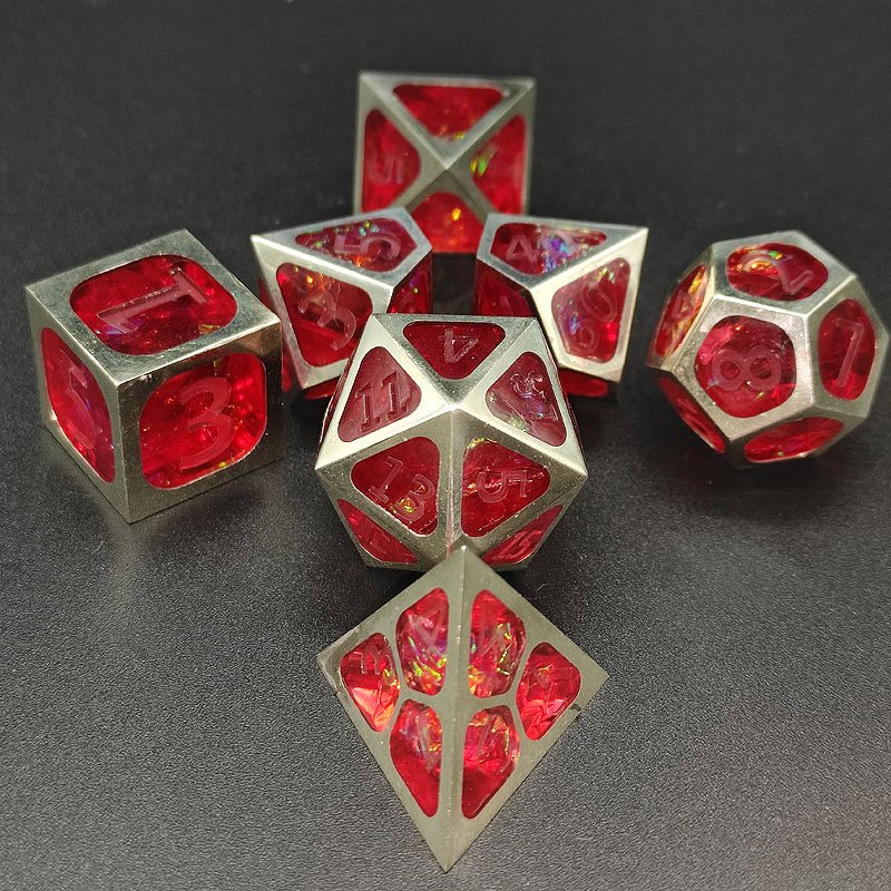 Metal DND Dice Colorful Grid Design Solid Polyhedral Metallic Dices Sets With Silver Number For Board Game D&D