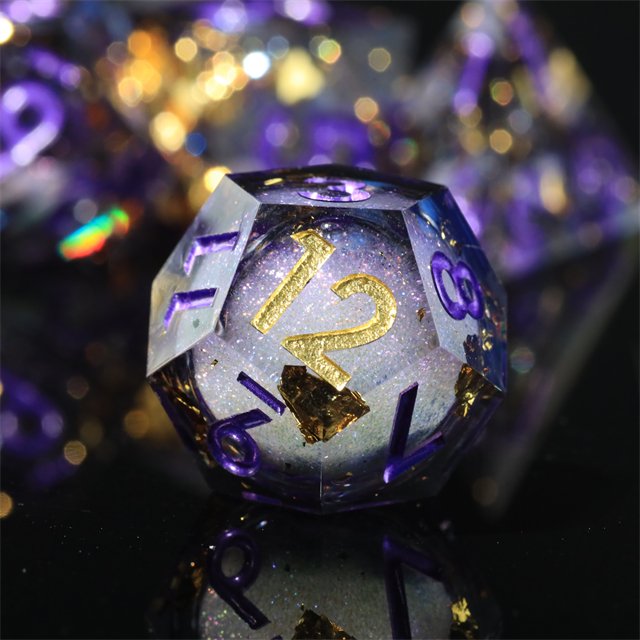Mini Planet Custom Handmade Liquid Core Resin Dragon Dungeon DND RPG Dice Set Sharp Edges Polyhedral Board Game Dice