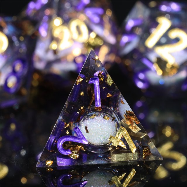 Mini Planet Custom Handmade Liquid Core Resin Dragon Dungeon DND RPG Dice Set Sharp Edges Polyhedral Board Game Dice