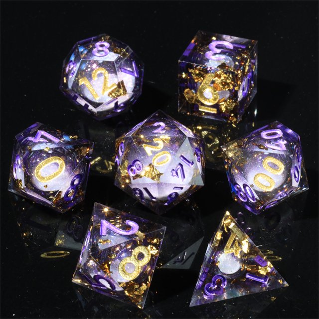 Mini Planet Custom Handmade Liquid Core Resin Dragon Dungeon DND RPG Dice Set Sharp Edges Polyhedral Board Game Dice