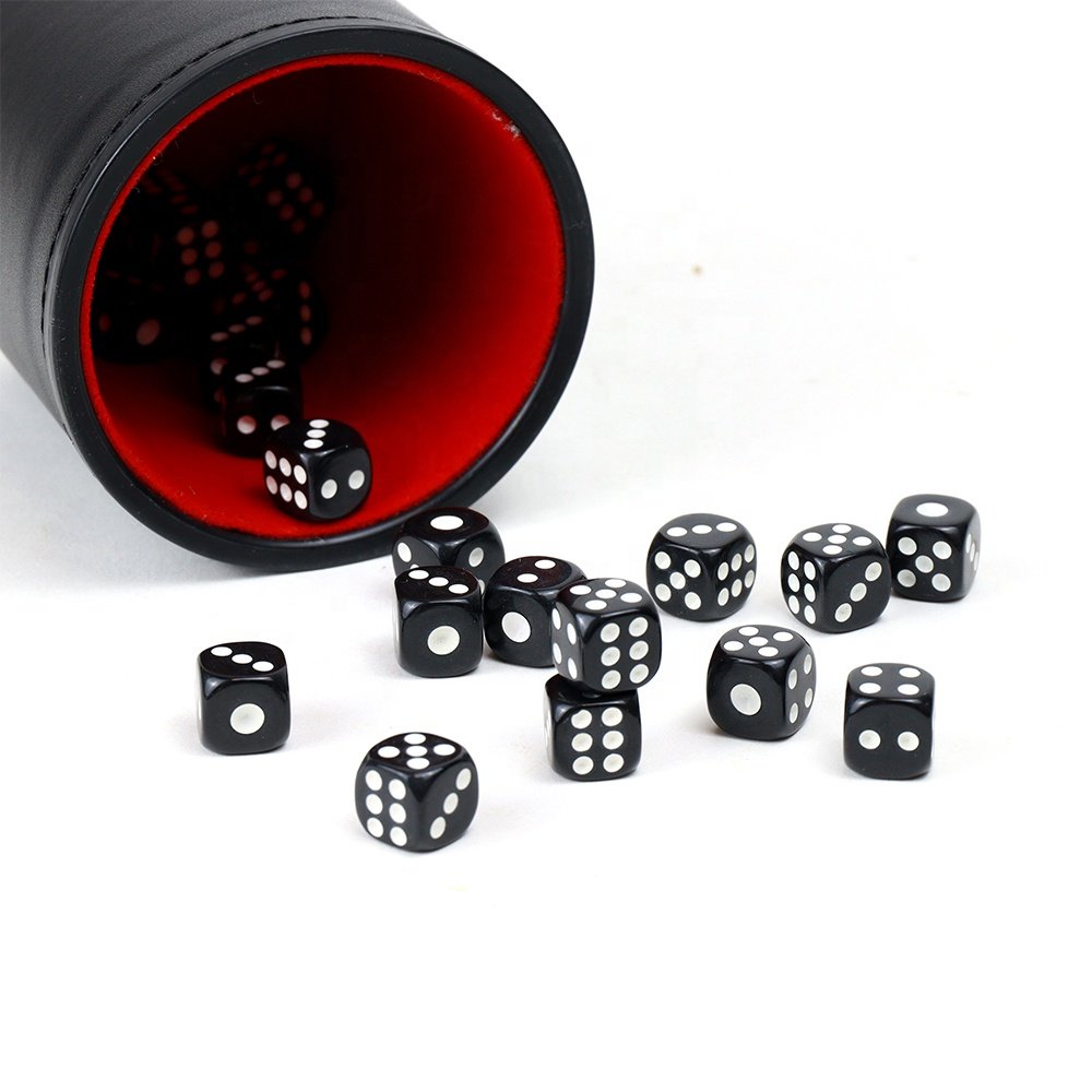 Factory custom 12mm black acrylic dice square d6 sided with round corner and white dot for casino funny games