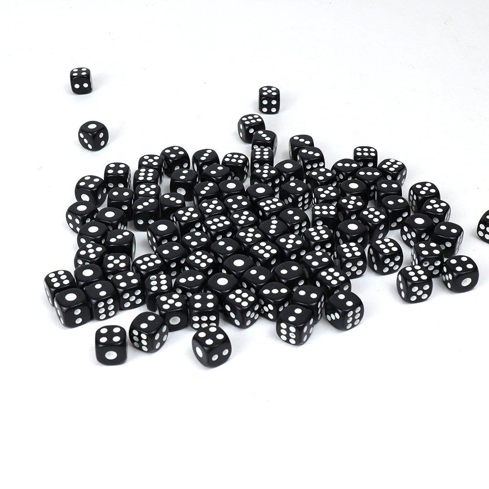 Factory custom 12mm black acrylic dice square d6 sided with round corner and white dot for casino funny games
