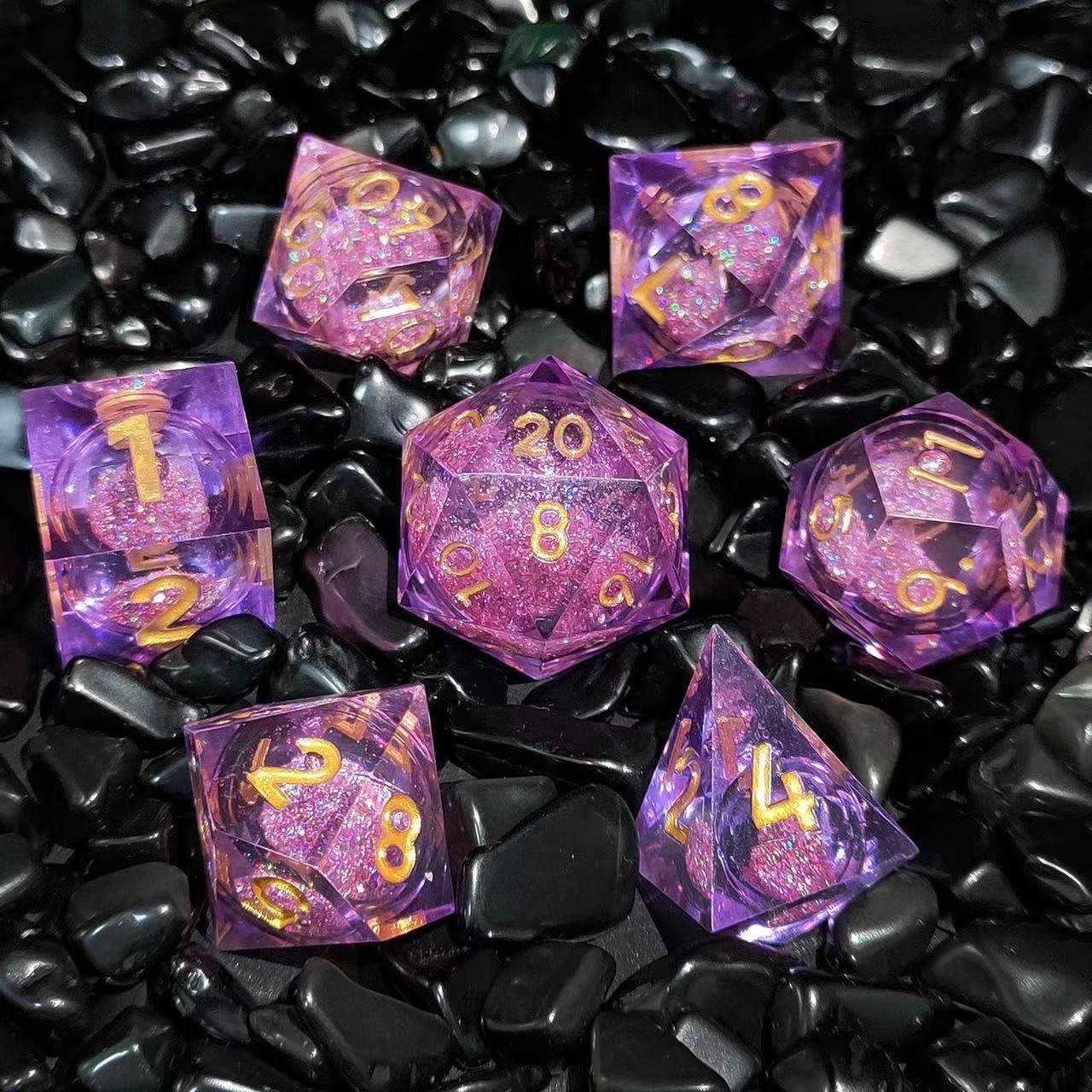 Hot selling new liquid core Quicksand sharp edge resin dice DND trpg Dungeons & Dragons board game polyhedron dice