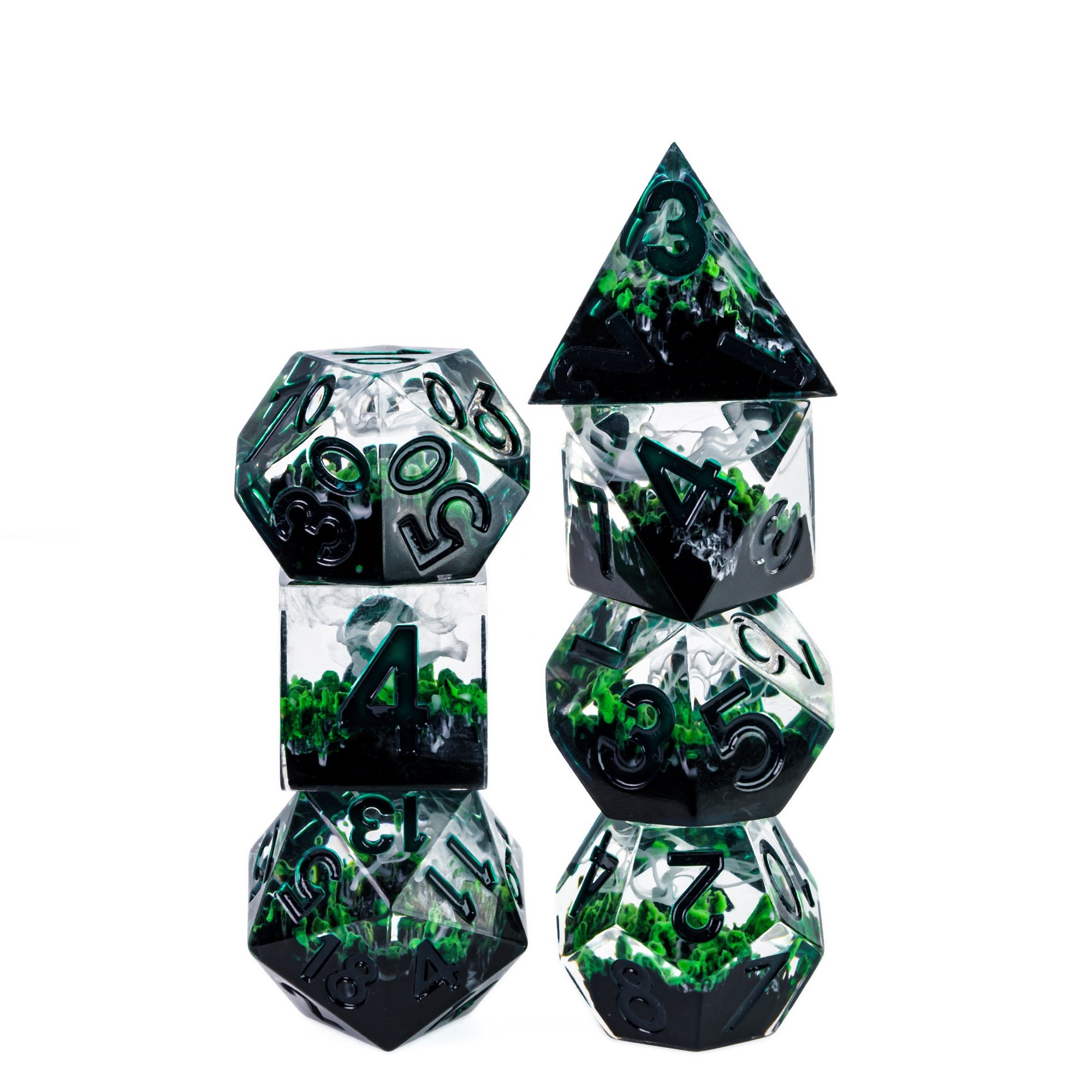 Udixi Polyhedral RPG Resin Dice Dungeons and Dragons Sharp Edge Dice Set Green