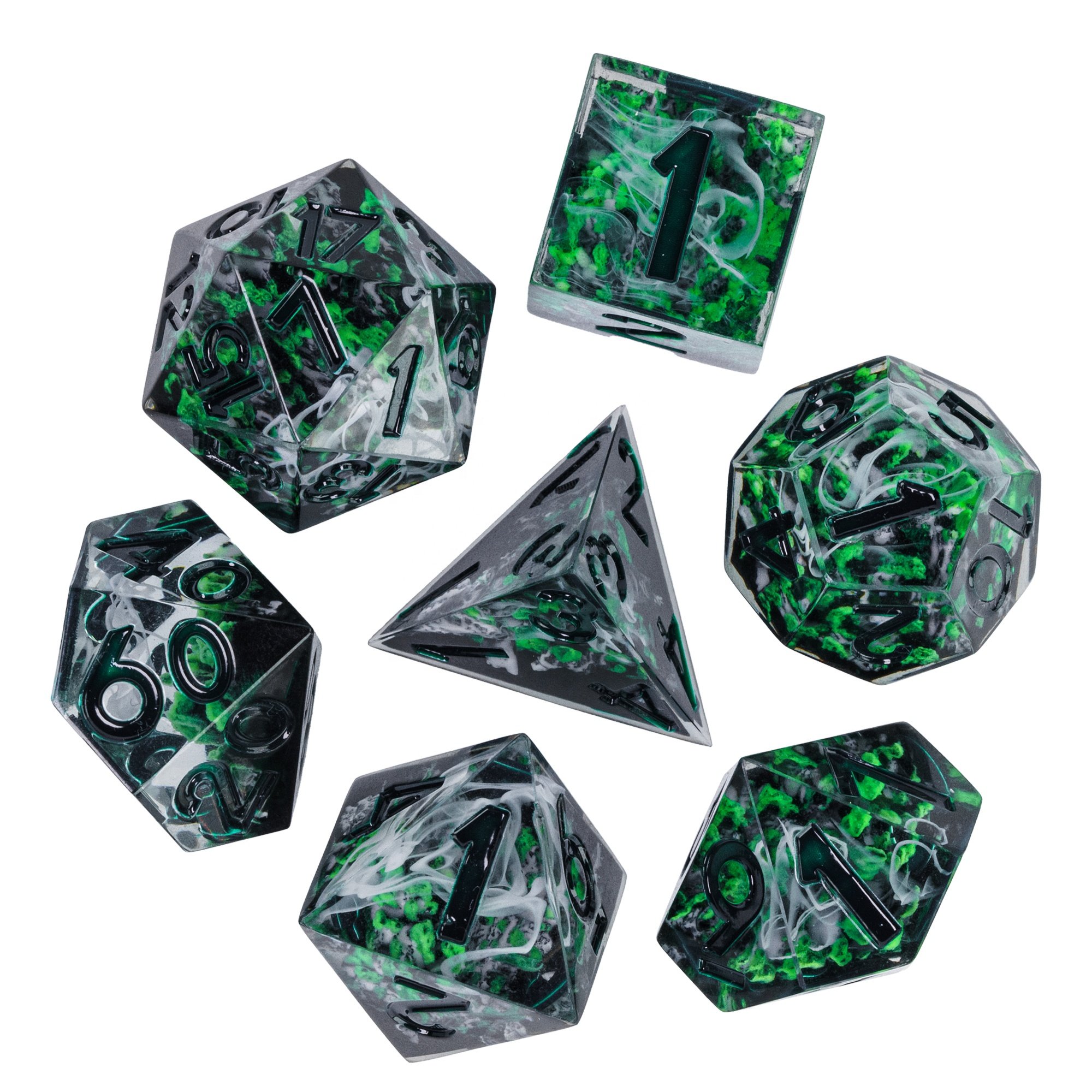 Udixi Polyhedral RPG Resin Dice Dungeons and Dragons Sharp Edge Dice Set Green