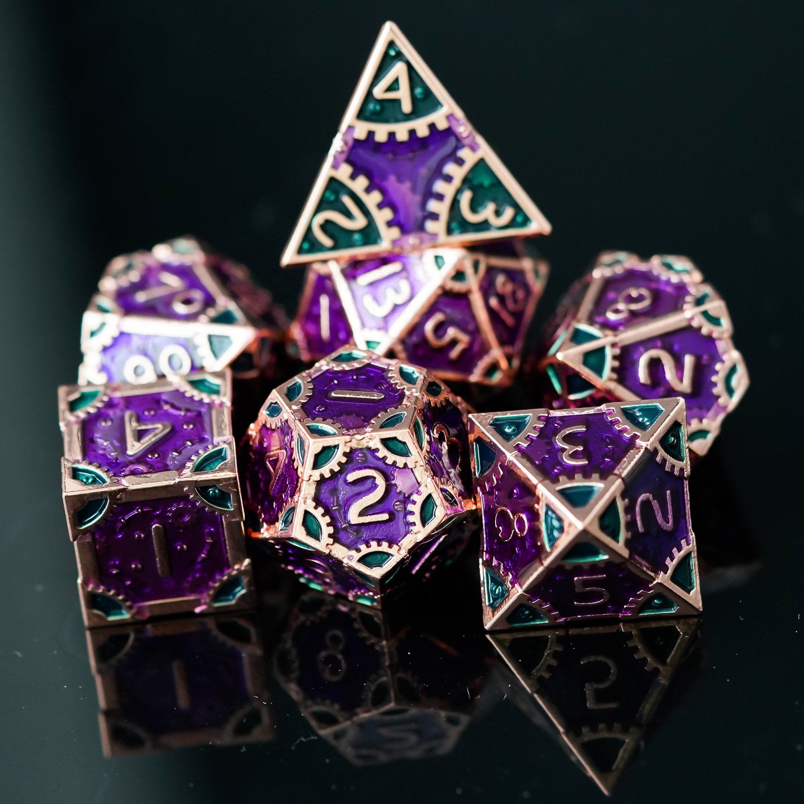 Udixi Polyhedral Custom Metal RPG Dungeons and Dragons High Quality Dice Set Purple&Green