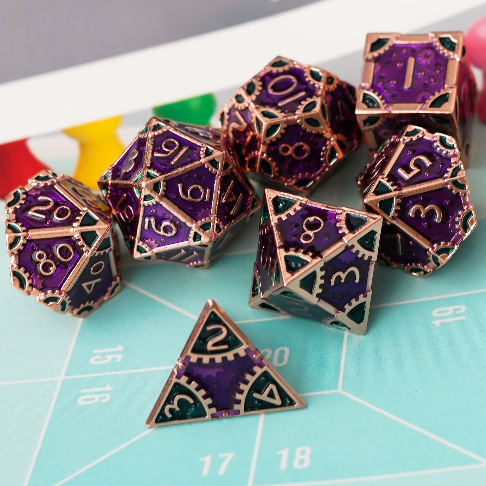 Udixi Polyhedral Custom Metal RPG Dungeons and Dragons High Quality Dice Set Purple&Green