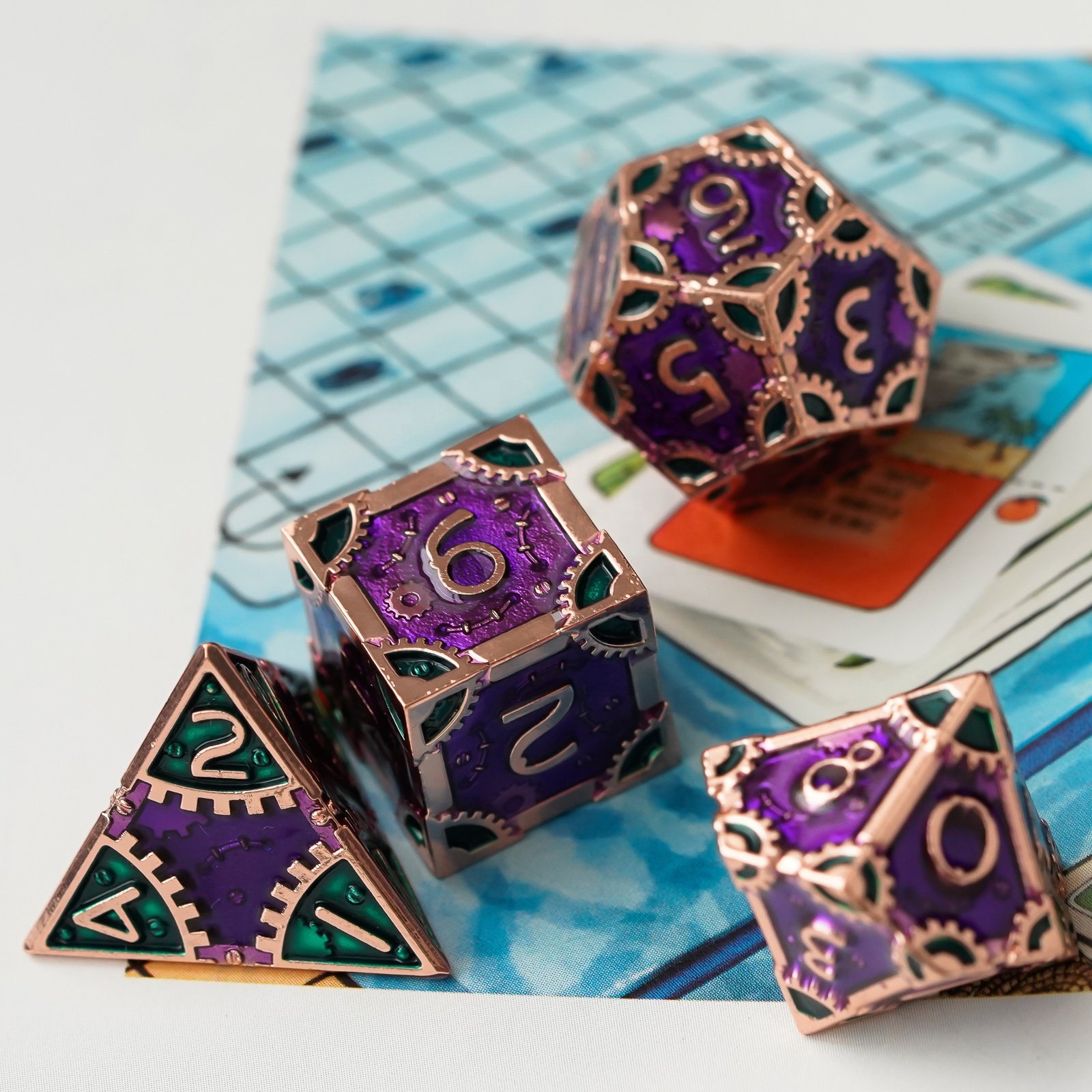 Udixi Polyhedral Custom Metal RPG Dungeons and Dragons High Quality Dice Set Purple&Green