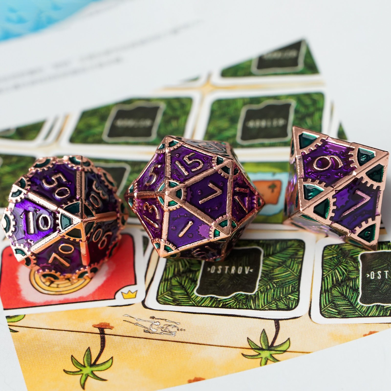 Udixi Polyhedral Custom Metal RPG Dungeons and Dragons High Quality Dice Set Purple&Green
