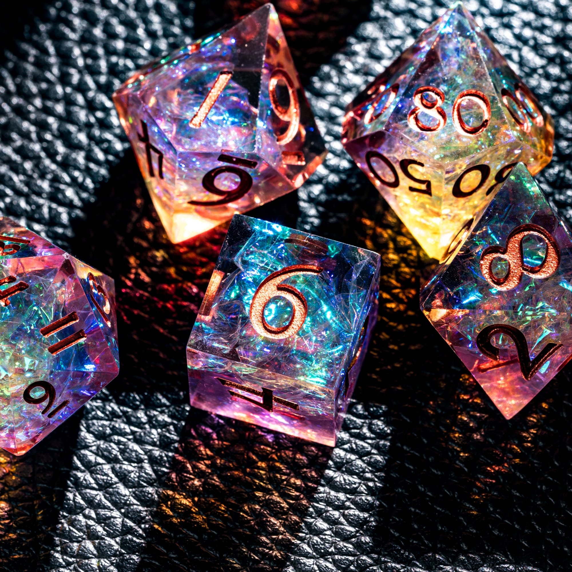 Udixi Custom Handmade Two-Color Glitter Paper Resin Dice Dungeons and Dragons DND RPG board game Dice Set