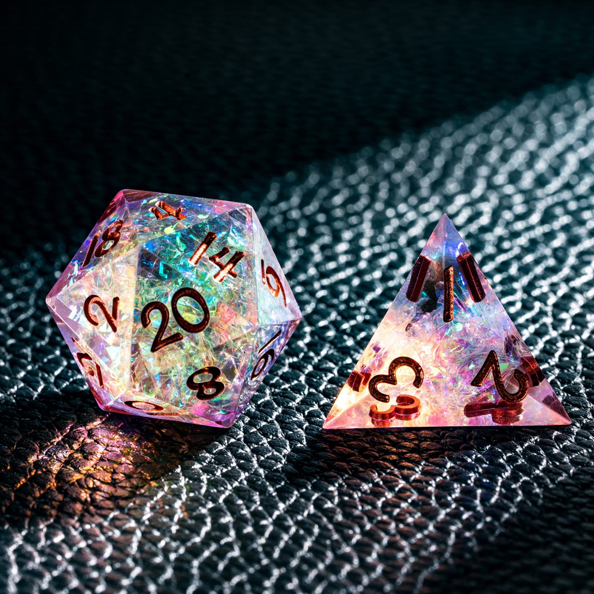 Udixi Custom Handmade Two-Color Glitter Paper Resin Dice Dungeons and Dragons DND RPG board game Dice Set