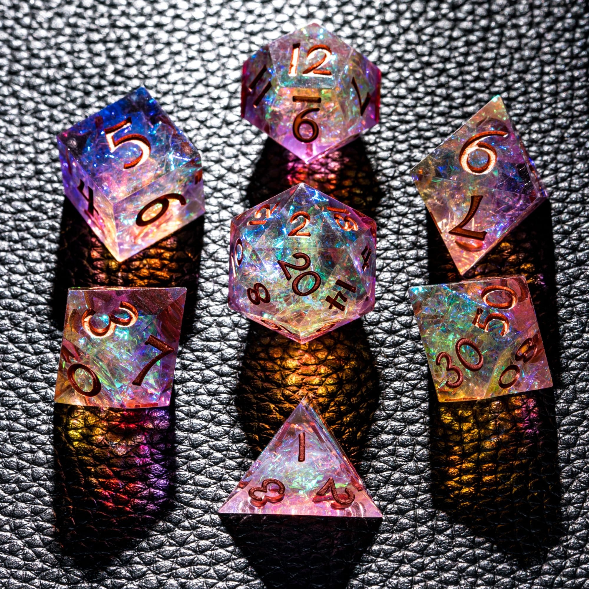 Udixi Custom Handmade Two-Color Glitter Paper Resin Dice Dungeons and Dragons DND RPG board game Dice Set
