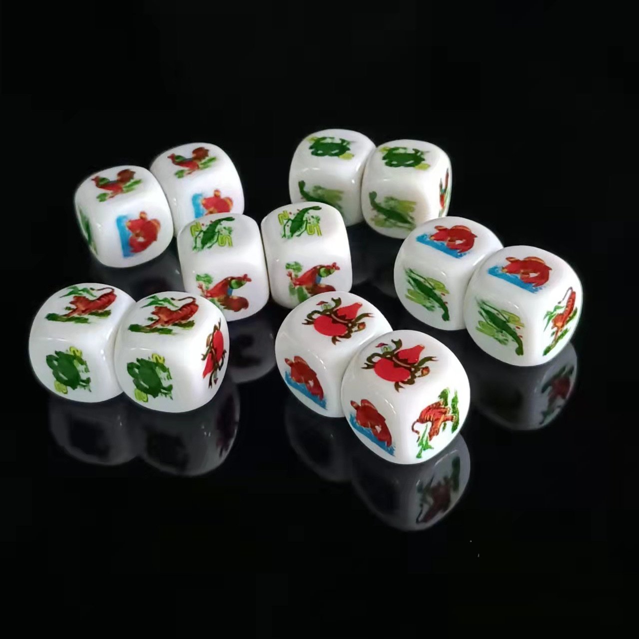 16mm 6d party game bet paper games funny fish shrimp crab gourd copper chick animal casino acrylic chinese dice