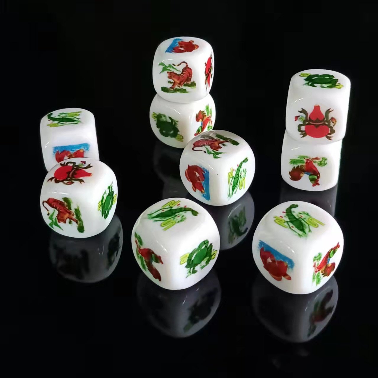 16mm 6d party game bet paper games funny fish shrimp crab gourd copper chick animal casino acrylic chinese dice
