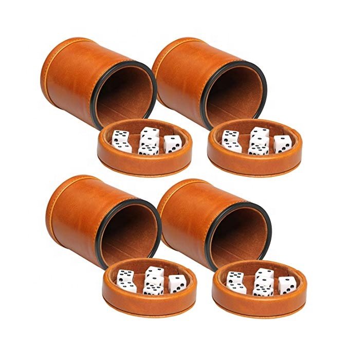 Leather Dice Cup with Separate Lid and Velvet Interior Quiet Includes 6 Dices for Board Game
