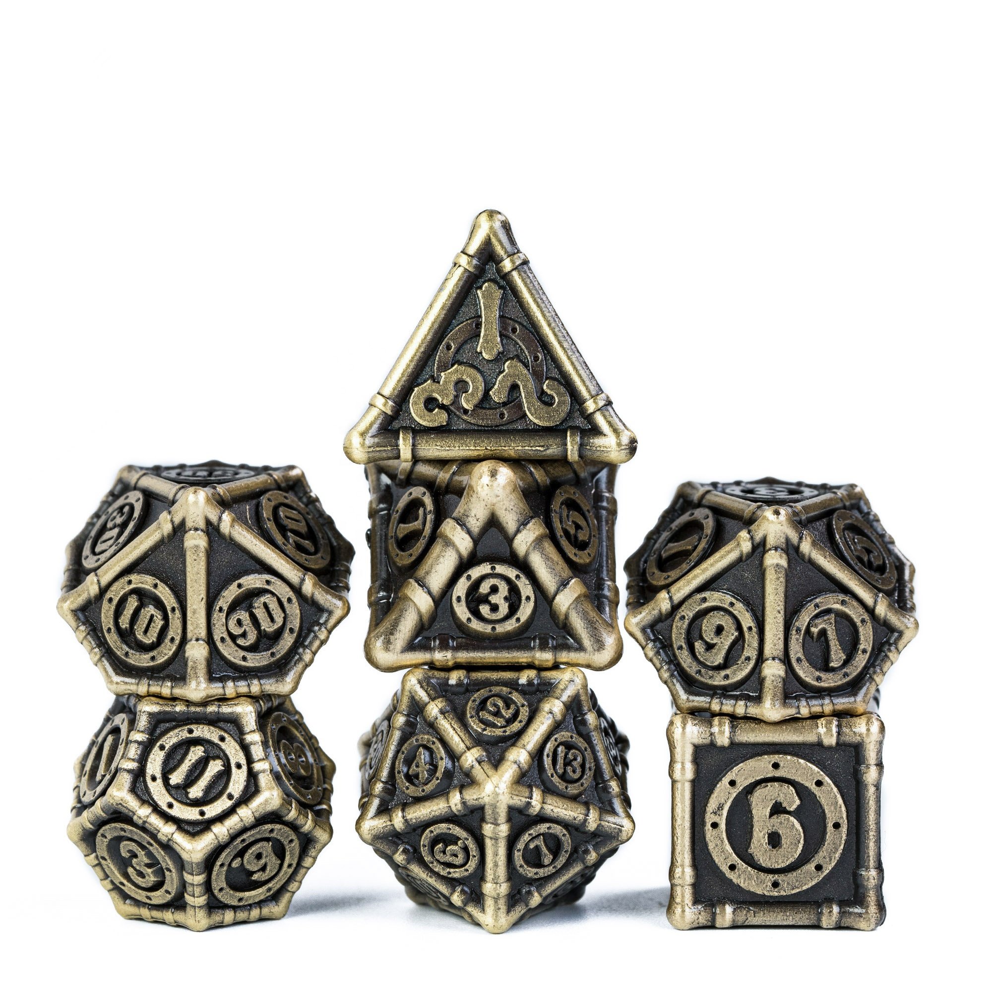 Udixi Polyhedral custom logo rpg dungeons and dragons metal dice game set Ancient Steampunk