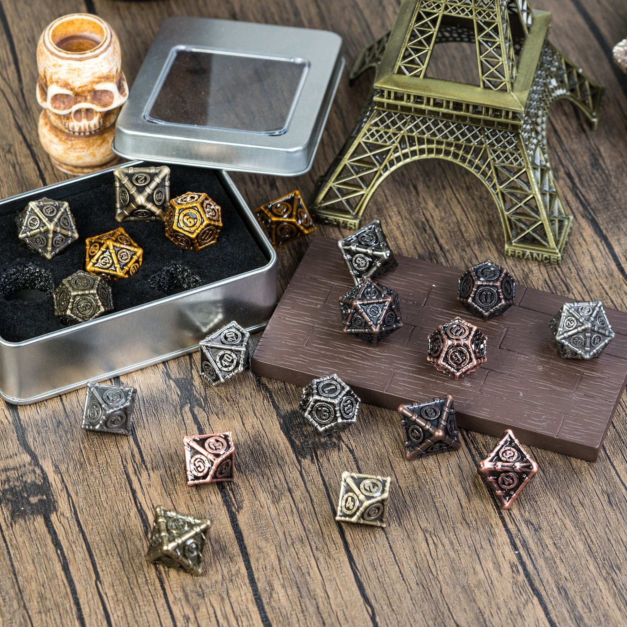 Udixi Polyhedral custom logo rpg dungeons and dragons metal dice game set Ancient Steampunk