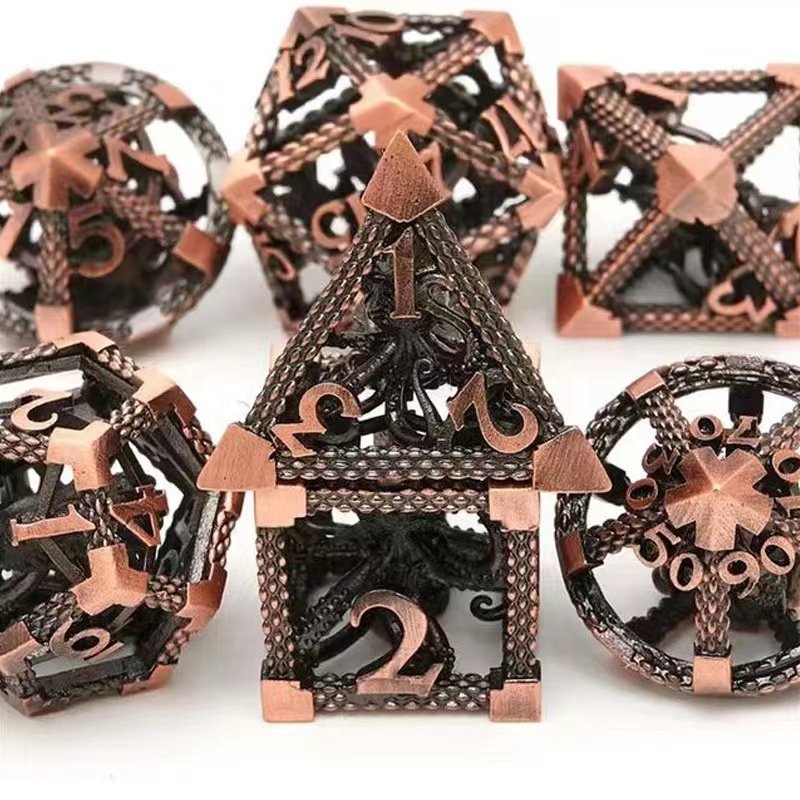 Newly Designed Metal Octopus Dungeons & Dragons Polyhedron Hollow Dice Set for TRPG Board Games DND