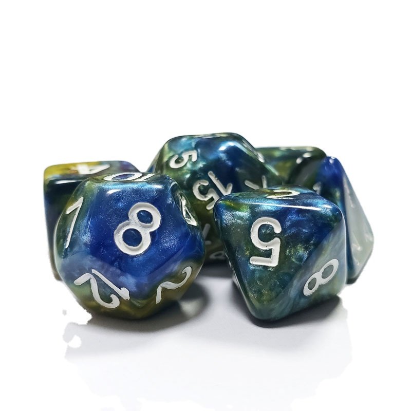 Polyhedral Custom Plastic 7Pcs Dnd Rpg Dungeons And Dragons Stone Resin Dice Set Alternating Yellow And Green