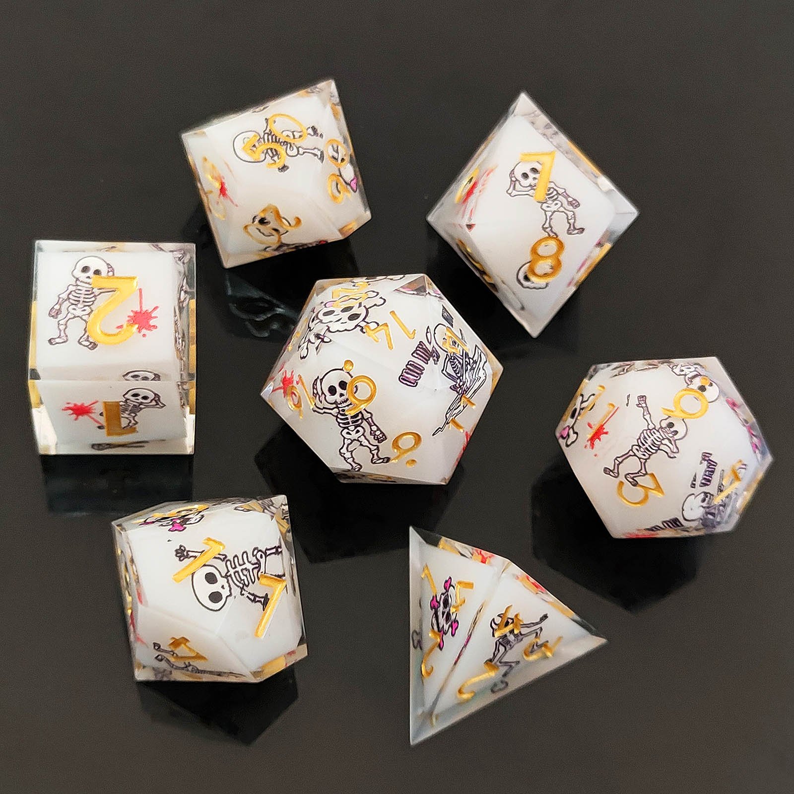 LM Blood Spot Skull Special Double Core Dice Handmade Sharp Edge Resin Dice for Dungeons and Dragons Roleplaying Games