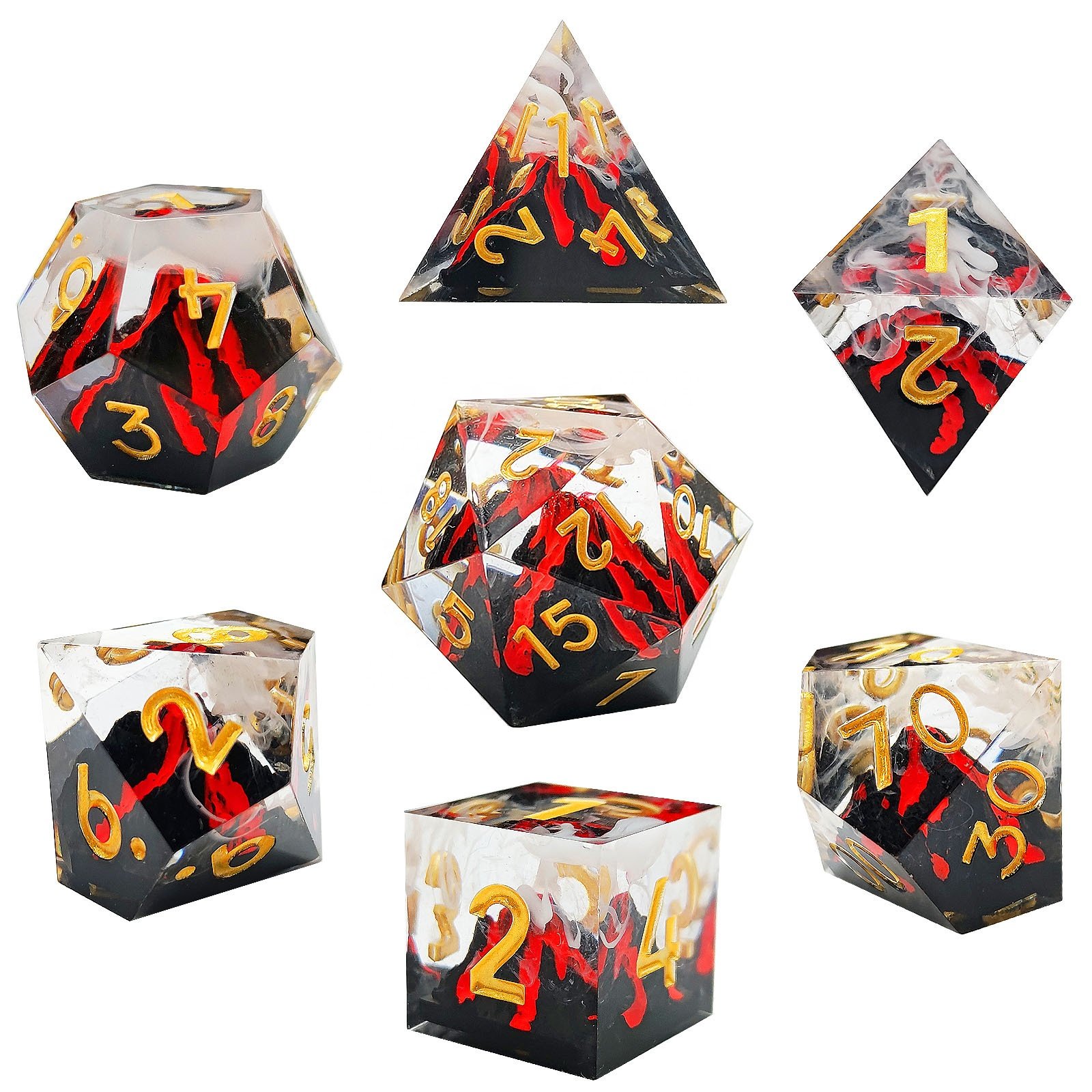 Erupting Volcanic Lava Design Dice RPG Sharp Edge Resin Dice for DND Game Player