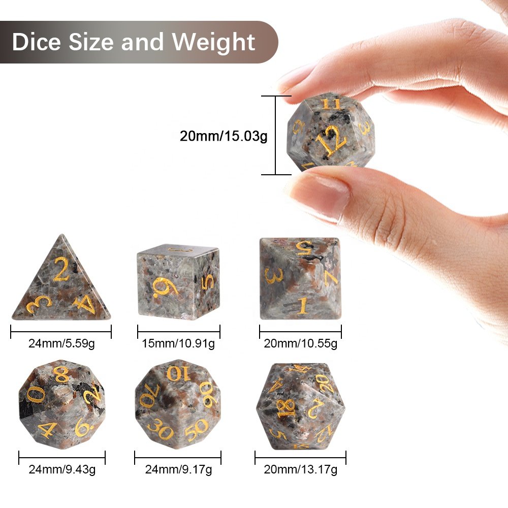 Tabletop Game Dice Flame Stone RPG Dice DND Natural Gemstone Dice Set For Dungeons and Dragons DND