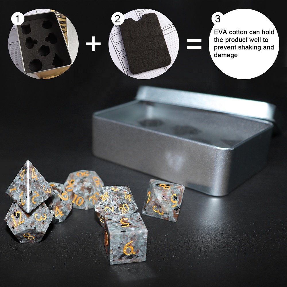 Tabletop Game Dice Flame Stone RPG Dice DND Natural Gemstone Dice Set For Dungeons and Dragons DND