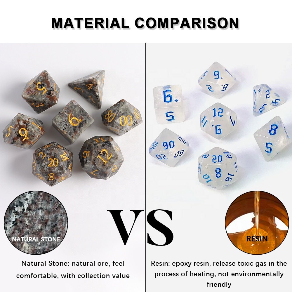 Tabletop Game Dice Flame Stone RPG Dice DND Natural Gemstone Dice Set For Dungeons and Dragons DND