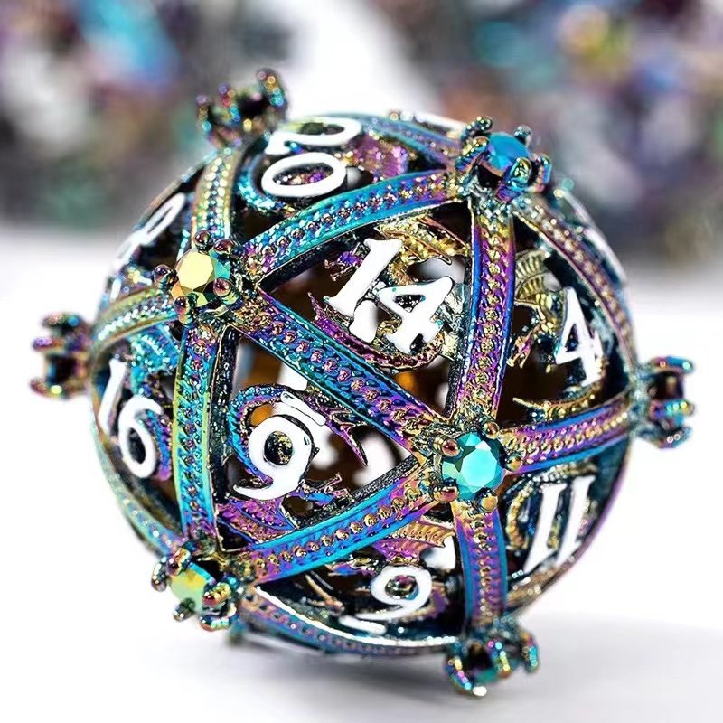 New metal hollowed-out round ball dragon gem dice DND Dungeons & Dragons RPG polyhedral board game props dice